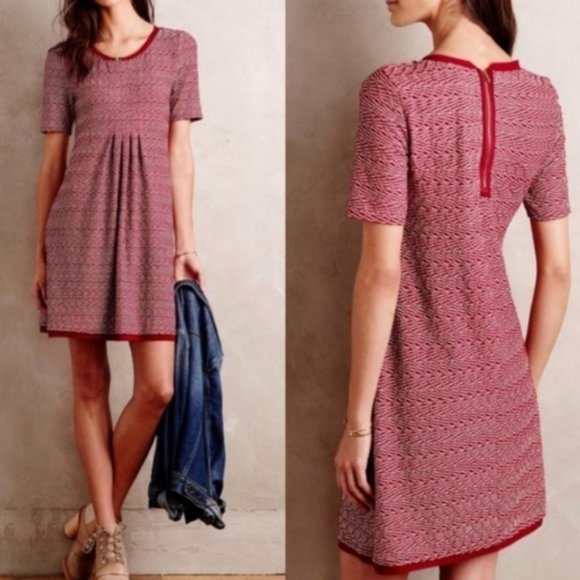 Anthropologie Maeve Dora Red Textured Dress S - Picture 2 of 9